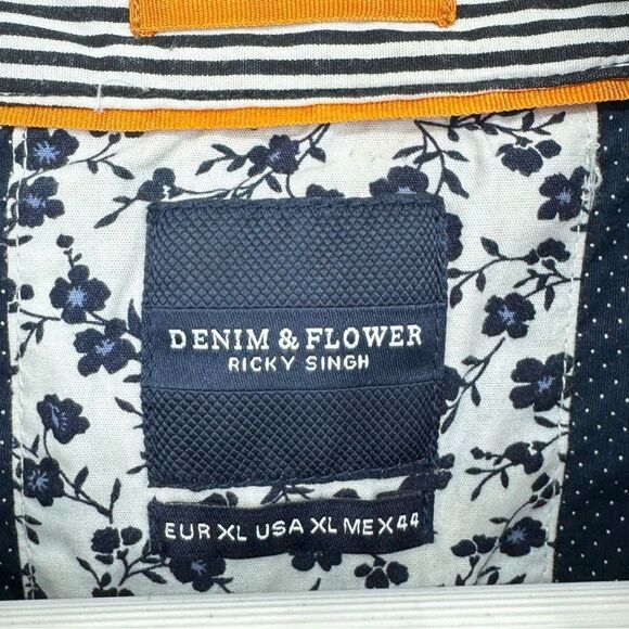 NWOT Denim & Flower Floral Long Sleeve Button Down Shirt Navy Extra Large - Picture 4 of 7